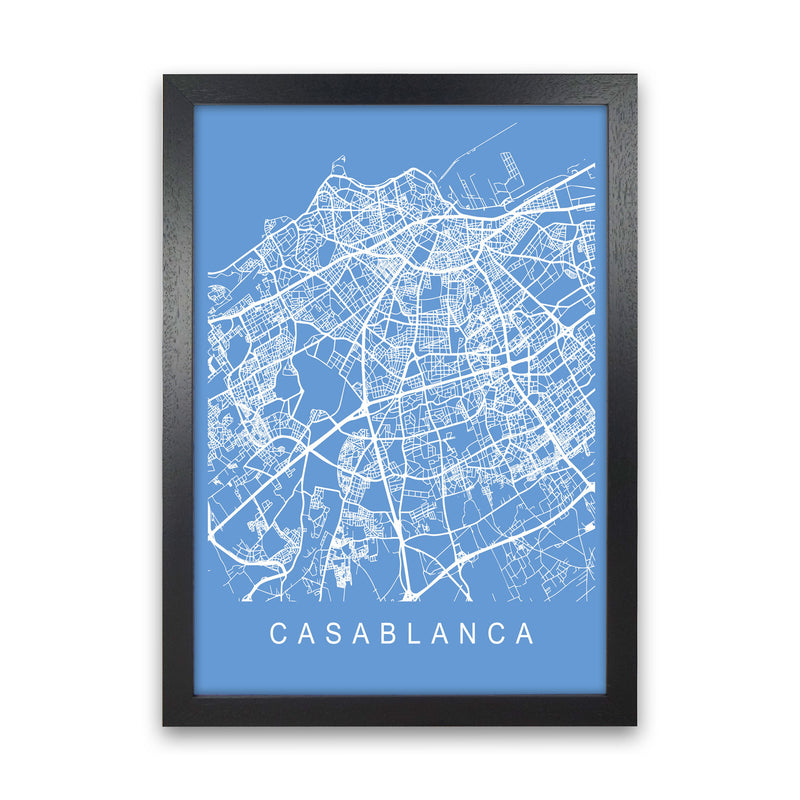 Casablanca Map Blueprint Art Print by Pixy Paper Black Grain