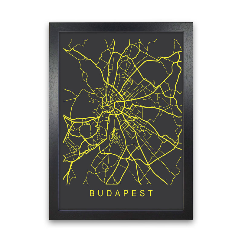 Budapest Map Neon Art Print by Pixy Paper Black Grain