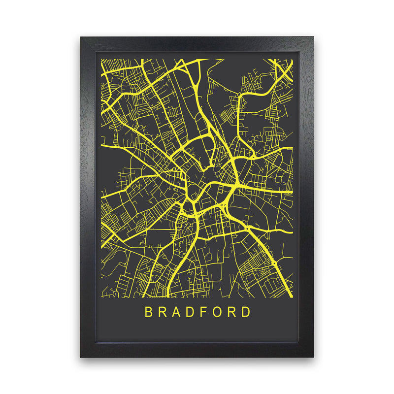 Bradford Map Neon Art Print by Pixy Paper Black Grain