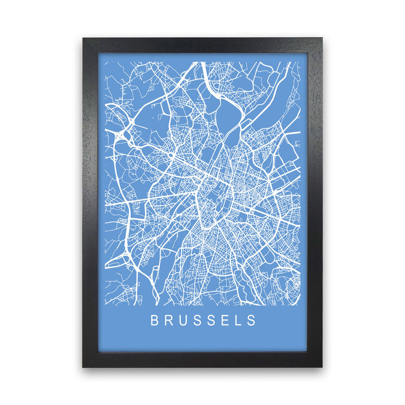 Brussels Map Blueprint Art Print by Pixy Paper Black Grain