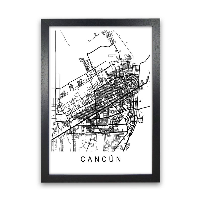 Cancun Map Art Print by Pixy Paper Black Grain
