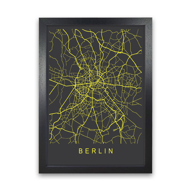 Berlin Map Neon Art Print by Pixy Paper Black Grain