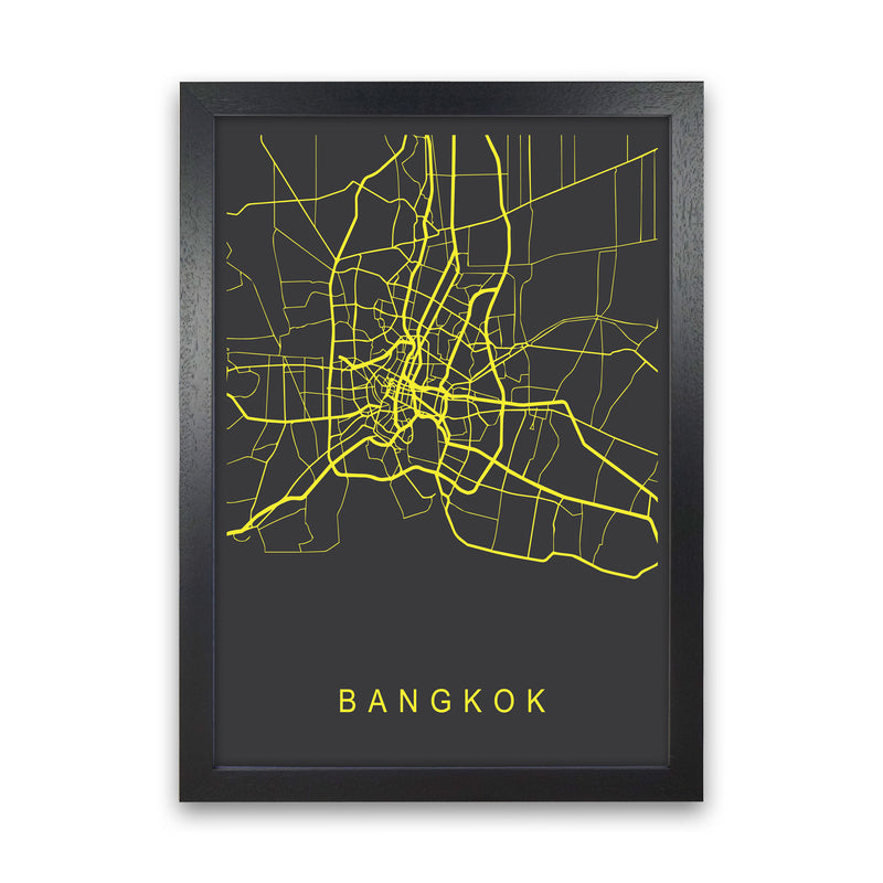 Bangkok Map Neon Art Print by Pixy Paper Black Grain