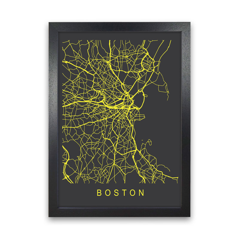 Boston Map Neon Art Print by Pixy Paper Black Grain
