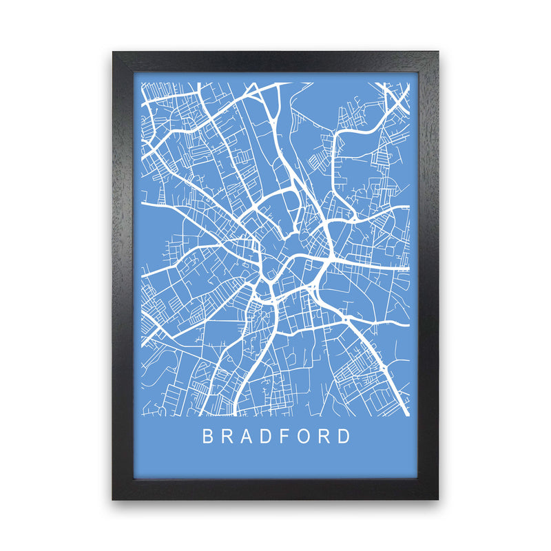 Bradford Map Blueprint Art Print by Pixy Paper Black Grain