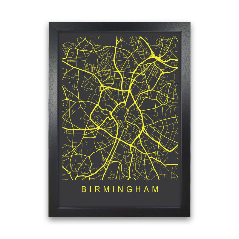 Birmingham Map Neon Art Print by Pixy Paper Black Grain