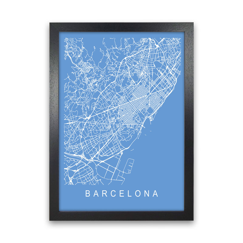 Barcelona Map Blueprint Art Print by Pixy Paper Black Grain
