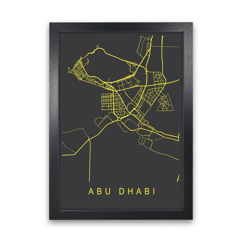 Abu Dhabi Map Neon Art Print by Pixy Paper Black Grain