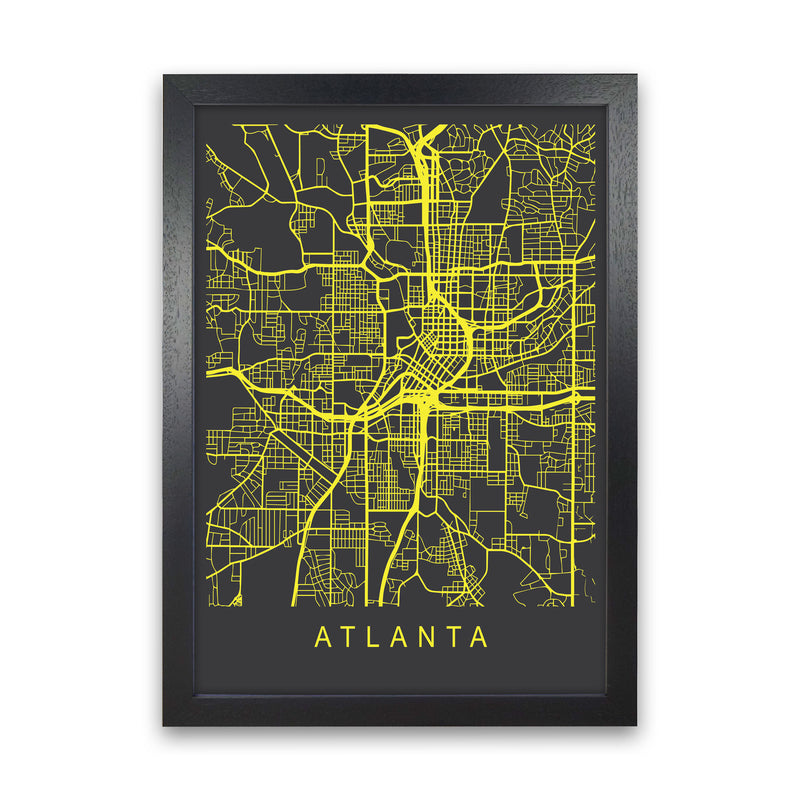 Atlanta Map Neon Art Print by Pixy Paper Black Grain