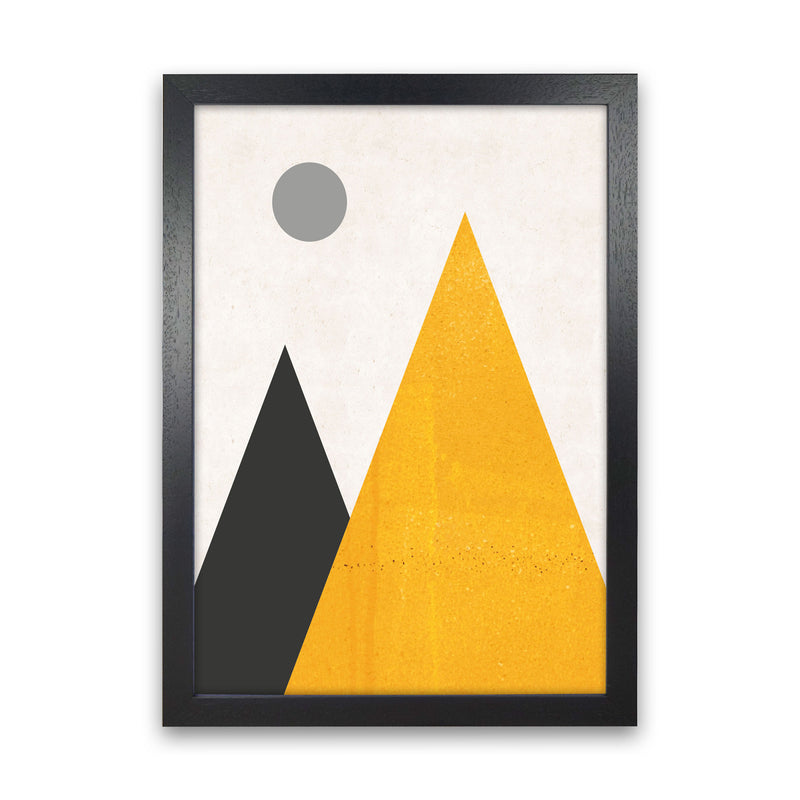 Mountains and moon mustard Art Print by Pixy Paper Black Grain