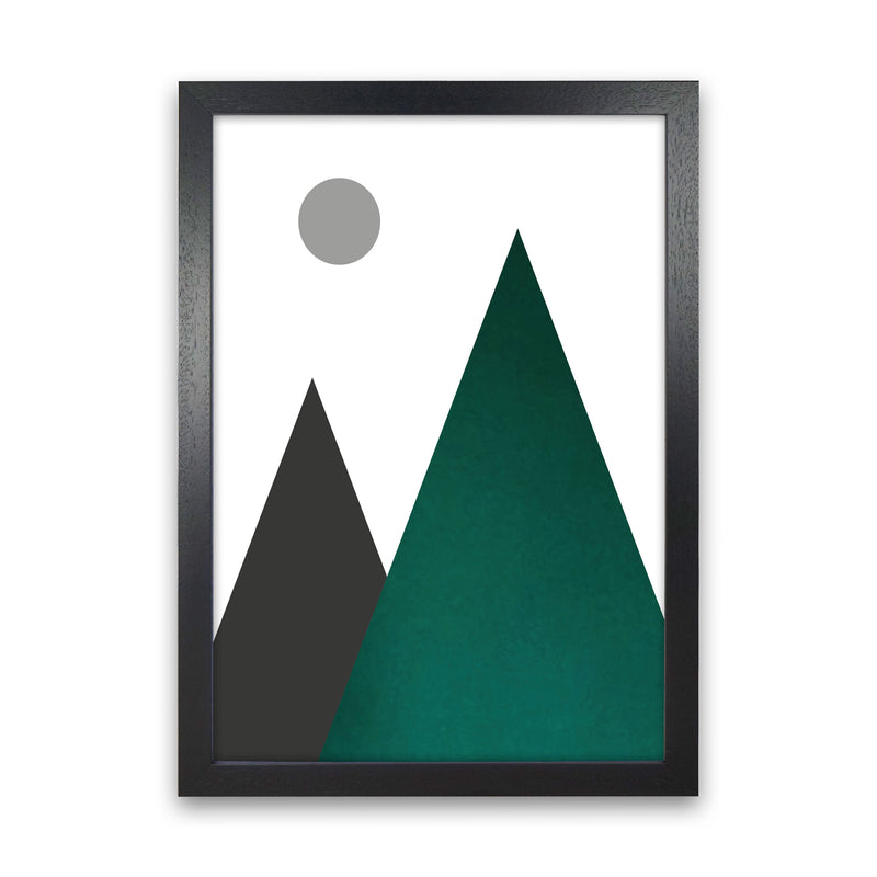 Mountains and moon emerald Art Print by Pixy Paper Black Grain