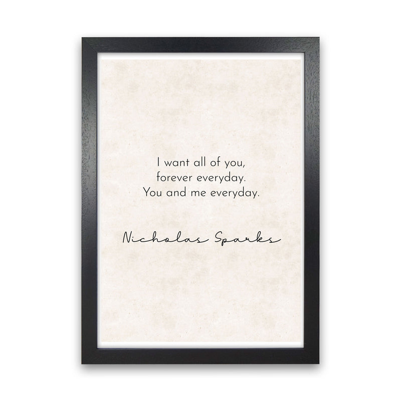 You and Me - Nicholas Sparks Art Print by Pixy Paper Black Grain