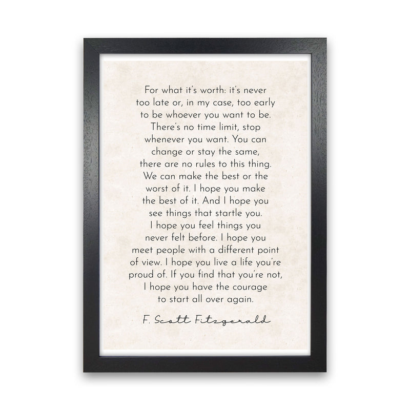 It's Never Too Late - Fitzgerald Art Print by Pixy Paper Black Grain