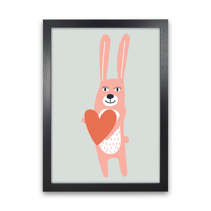 Bunny with heart Neutral kids Art Print by Pixy Paper Black Grain