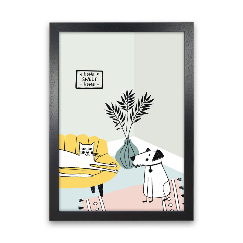Dog and Cat Chat Art Print by Pixy Paper Black Grain