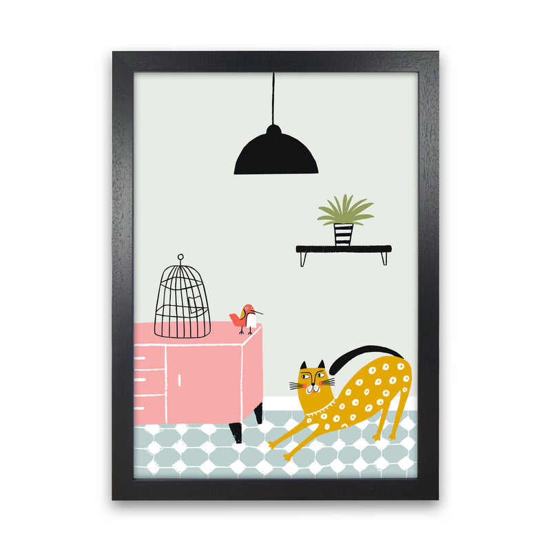 Cat and Bird Art Print by Pixy Paper Black Grain