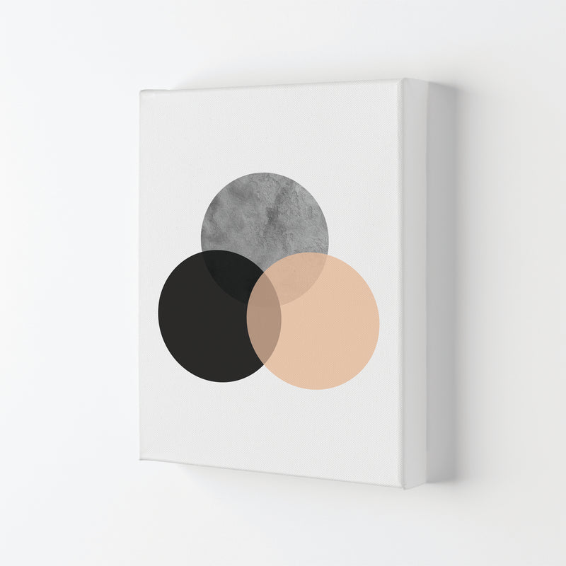 Peach And Black Abstract Circles Modern Print Canvas