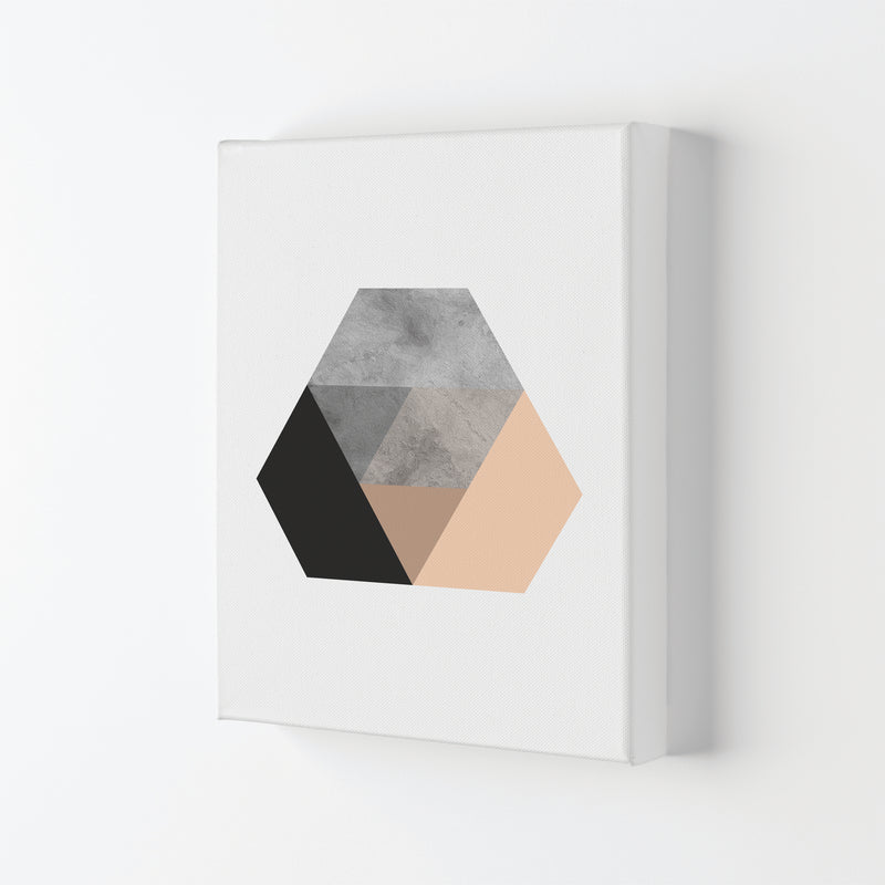 Peach And Black Abstract Hexagon Modern Print Canvas