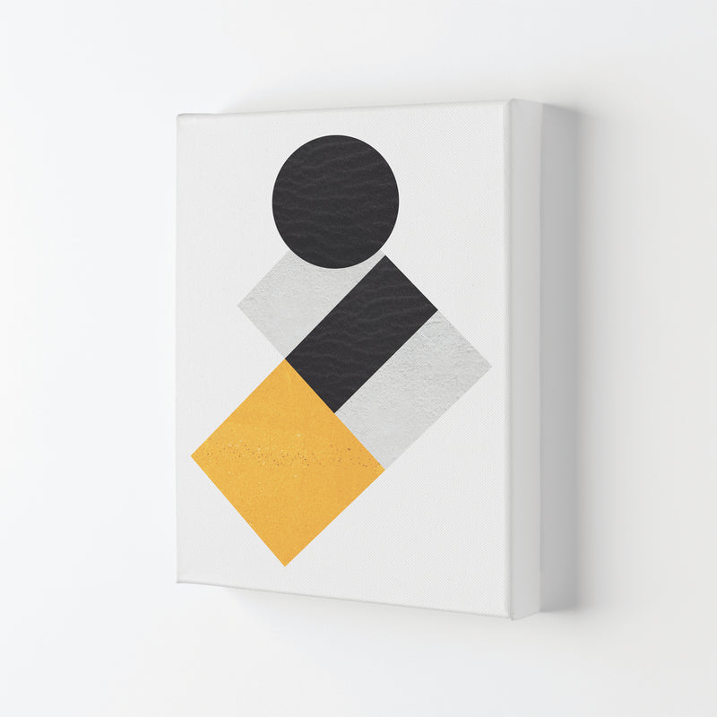 Yellow And Black Abstract Circles And Squares Modern Print Canvas