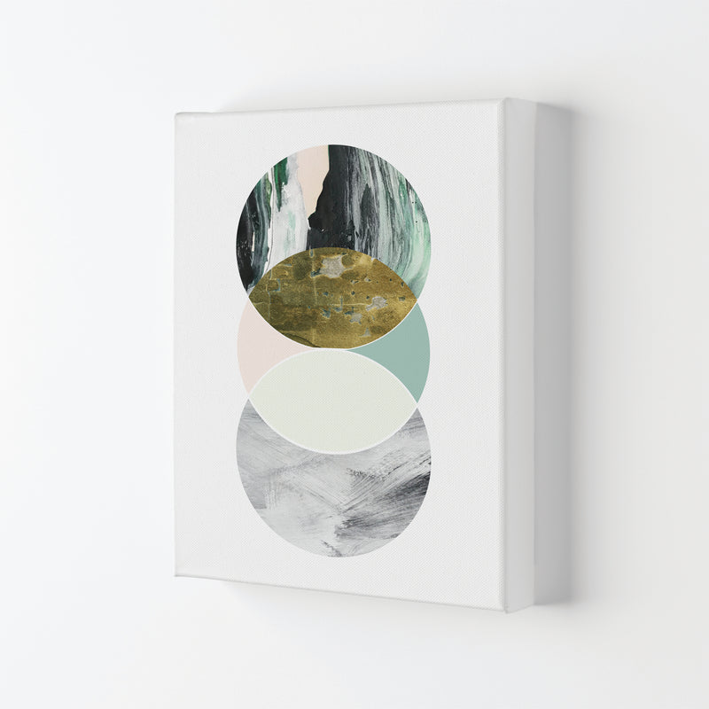 Textured Peach, Green And Grey Abstract Circles Modern Print Canvas