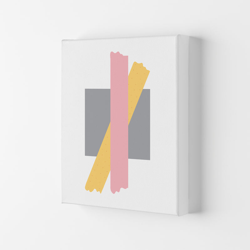 Grey Square With Pink And Yellow Bow Abstract Modern Print Canvas