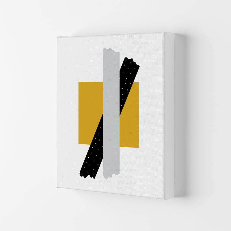 Yellow Square With Grey And Black Bow Abstract Modern Print Canvas