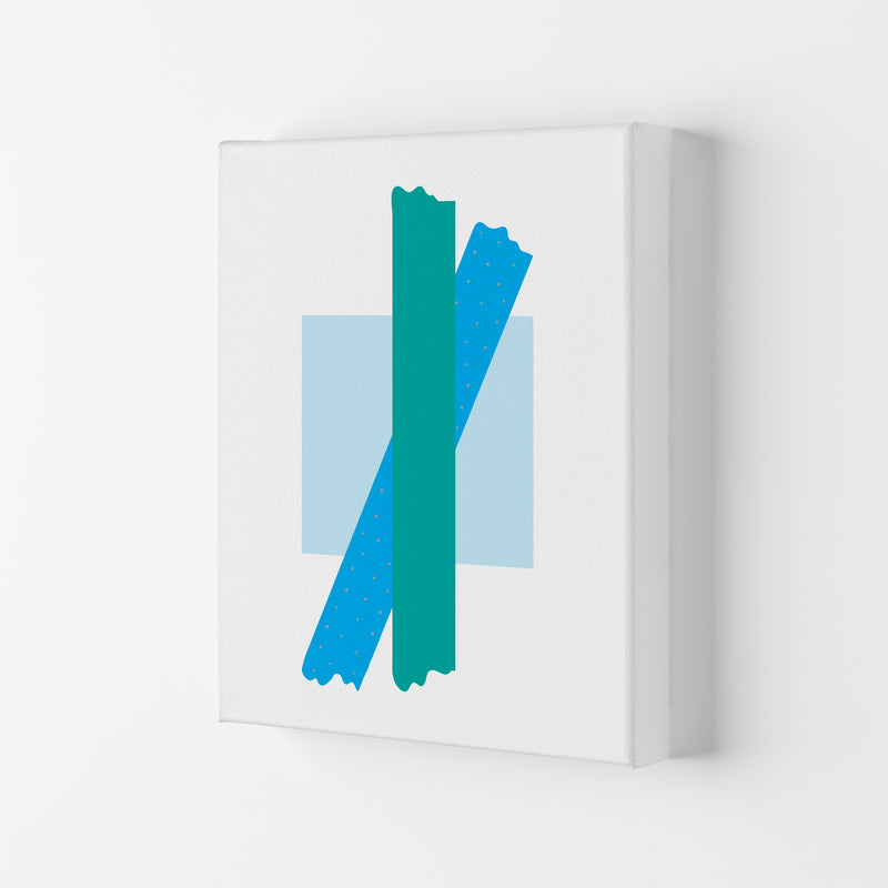 Blue Square With Blue And Teal Bow Abstract Modern Print Canvas
