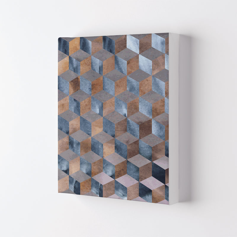 Blue, Grey And Brown Abstract Watercolour Box Modern Print Canvas