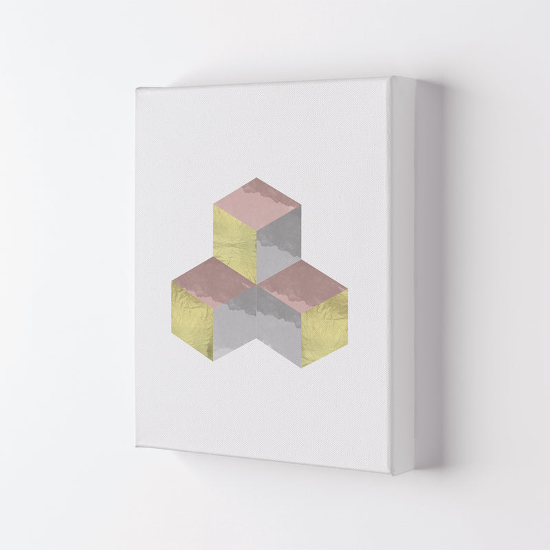 Gold, Pink And Grey Abstract Cubes Modern Print Canvas