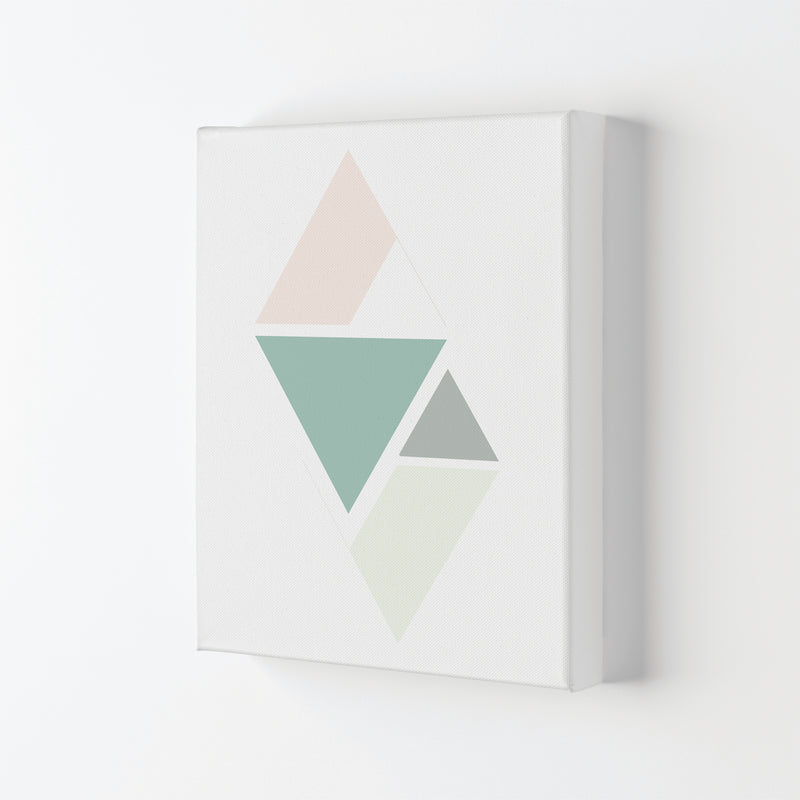 Peach, Green And Grey Abstract Triangles Modern Print Canvas