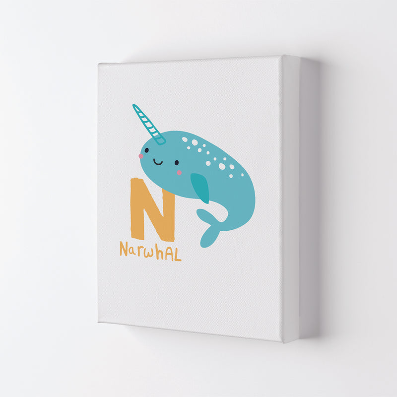 Alphabet Animals, N Is For Narwhal Framed Nursey Wall Art Print Canvas