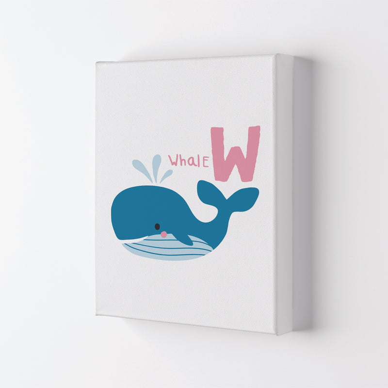 Alphabet Animals, W Is For Whale Framed Nursey Wall Art Print Canvas