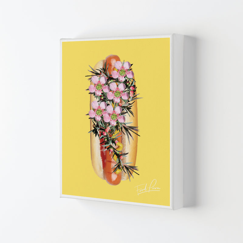 Yellow Hot Dog Food Print, Framed Kitchen Wall Art Canvas