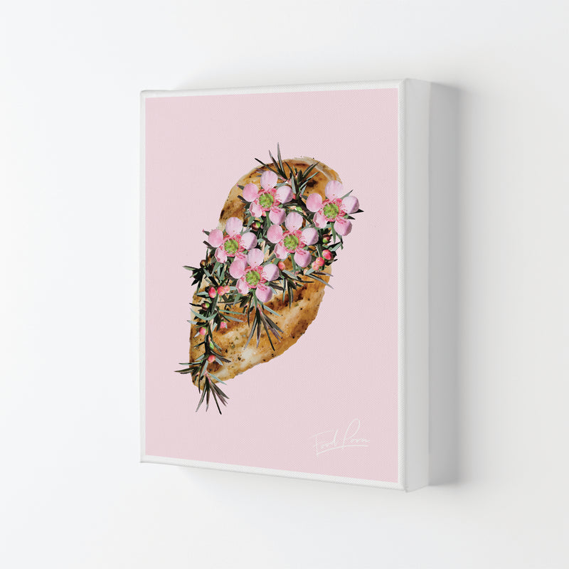 Pink Chicken Floral Food Print, Framed Kitchen Wall Art Canvas