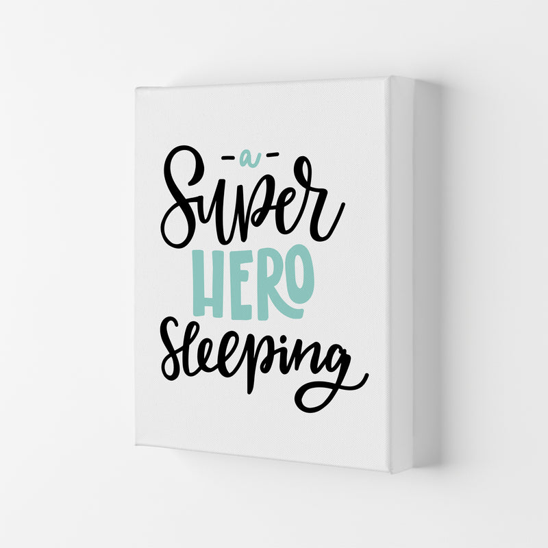 Superhero Sleeping Mint And Black Framed Nursey Wall Art Print Canvas