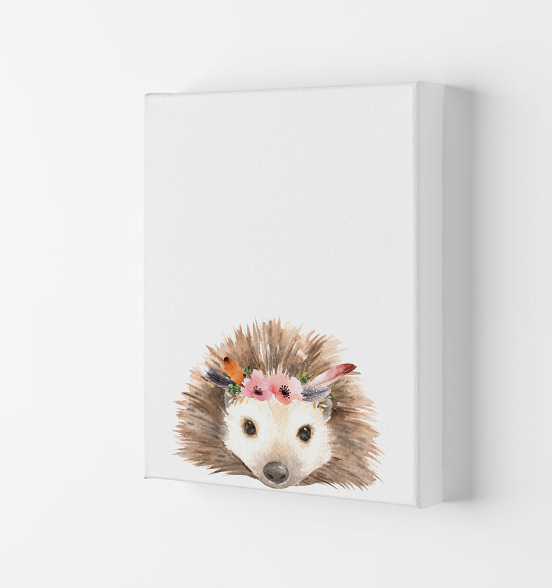 Forest Friends, Floral Cute Hedgehog Modern Print Animal Art Print Canvas