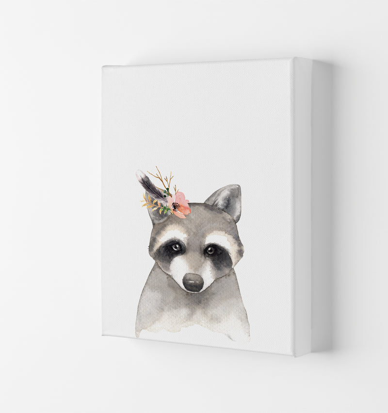 Forest Friends, Floral Cute Raccoon Modern Print Animal Art Print Canvas