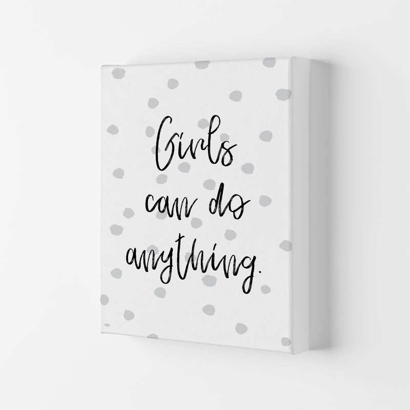 Girls Can Do Anything Grey Polka Dots Framed Typography Wall Art Print Canvas