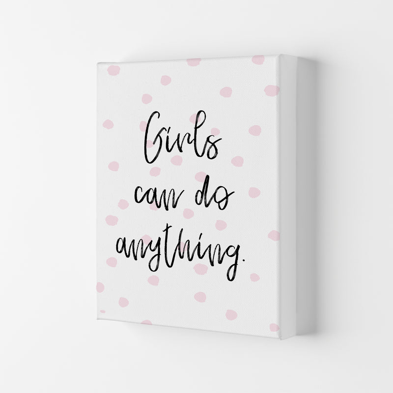 Girls Can Do Anything Pink Polka Dots Framed Typography Wall Art Print Canvas
