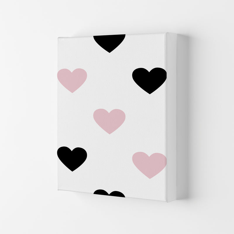 Pink And Black Hearts Modern Print Canvas