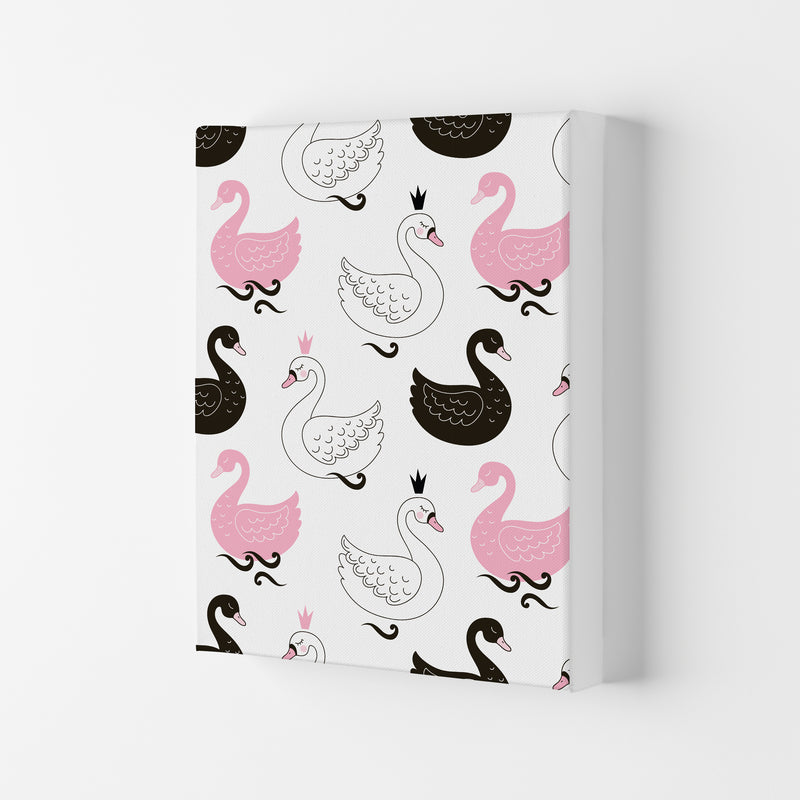 Pink Black And White Swan Pattern Modern Print Animal Art Print Canvas