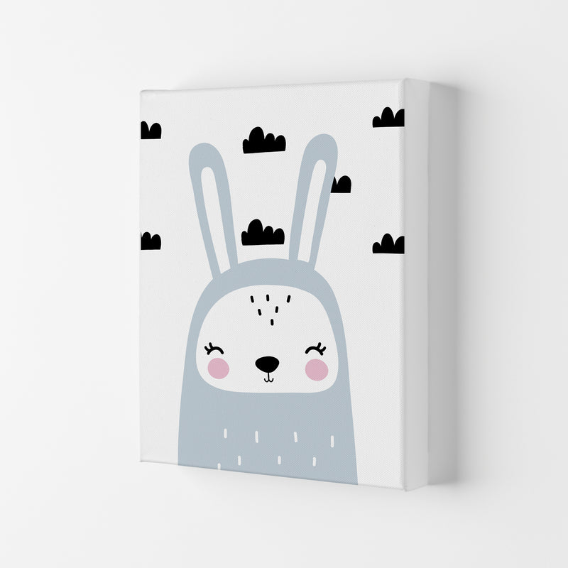 Blue Scandi Bunny With Clouds Modern Print Animal Art Print Canvas