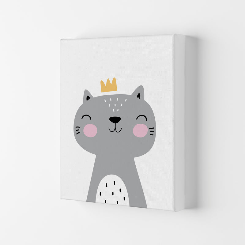 Grey Scandi Cat With Crown Modern Print Animal Art Print Canvas