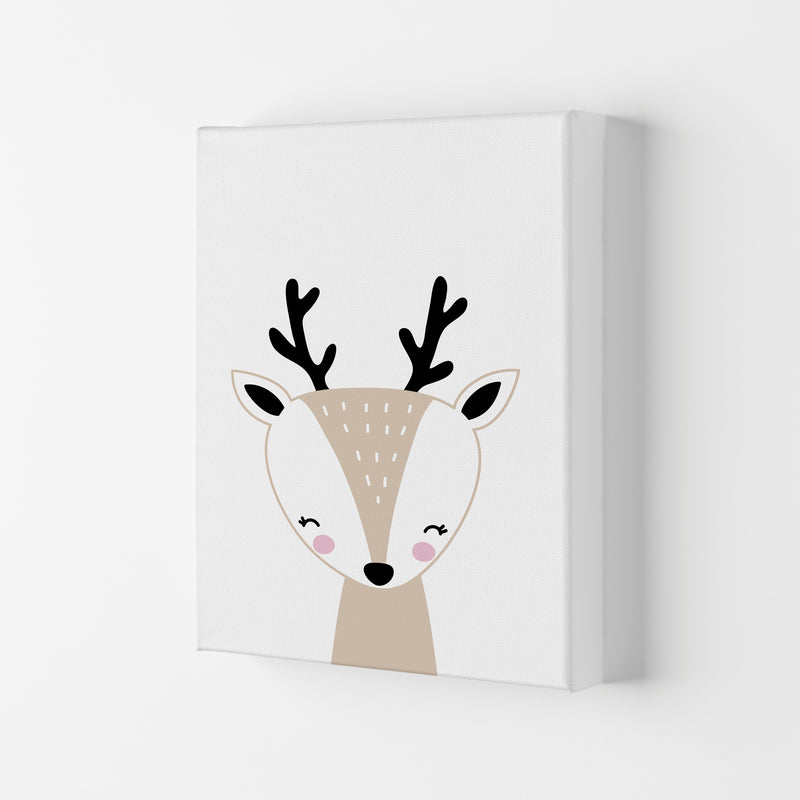 Scandi Beige Deer Framed Nursey Wall Art Print Canvas