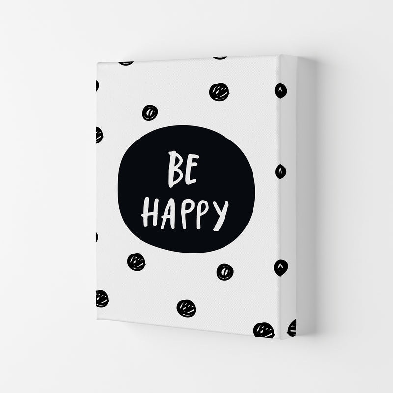 Be Happy Polka Dot Framed Typography Wall Art Print Canvas