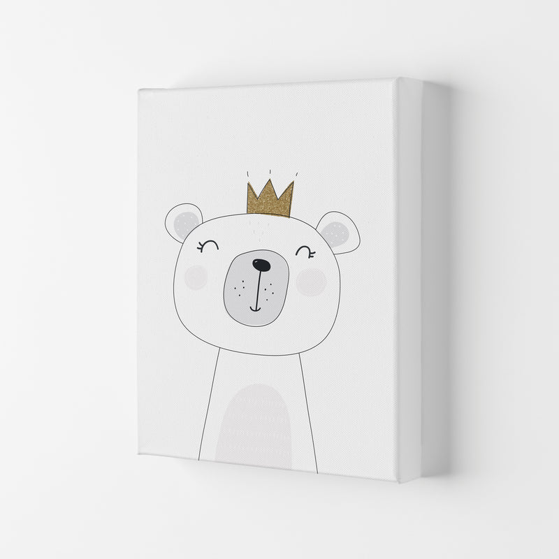 Scandi Cute Bear With Crown Framed Nursey Wall Art Print Canvas