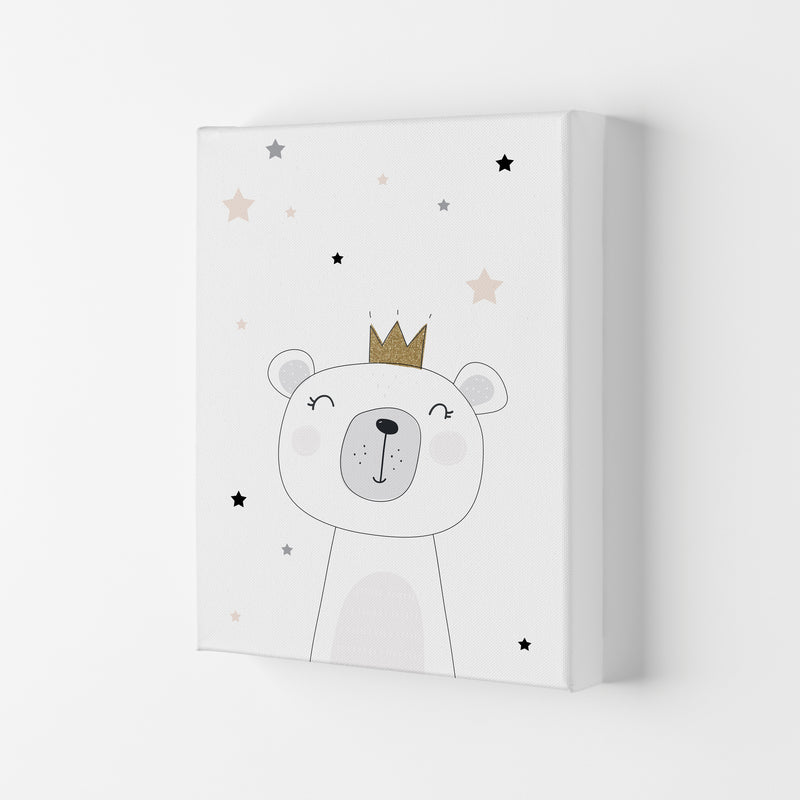 Scandi Cute Bear With Crown And Stars Print, Framed Childrens Wall Art Canvas