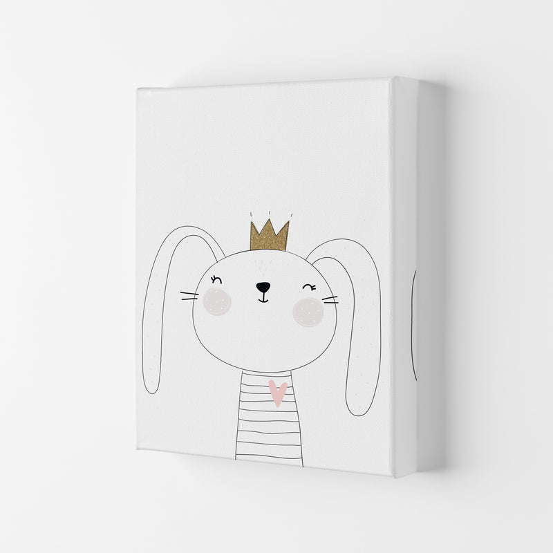 Scandi Cute Bunny With Crown Framed Nursey Wall Art Print Canvas