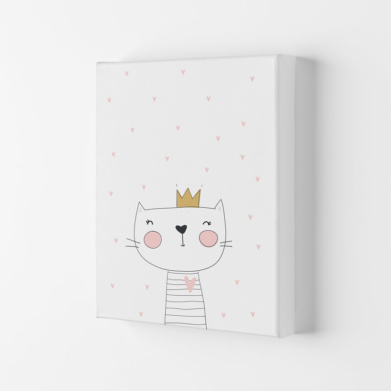 Scandi Cute Cat With Crown And Stars Framed Nursey Wall Art Print Canvas