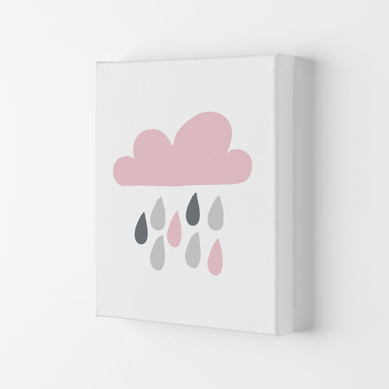 Pink And Grey Rain Cloud Framed Nursey Wall Art Print Canvas